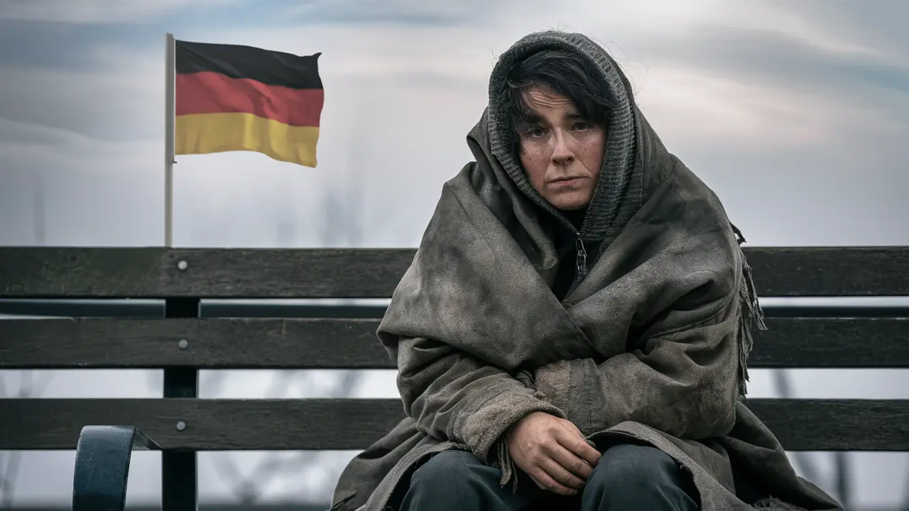 a stateless person. a small German flag should be in the background