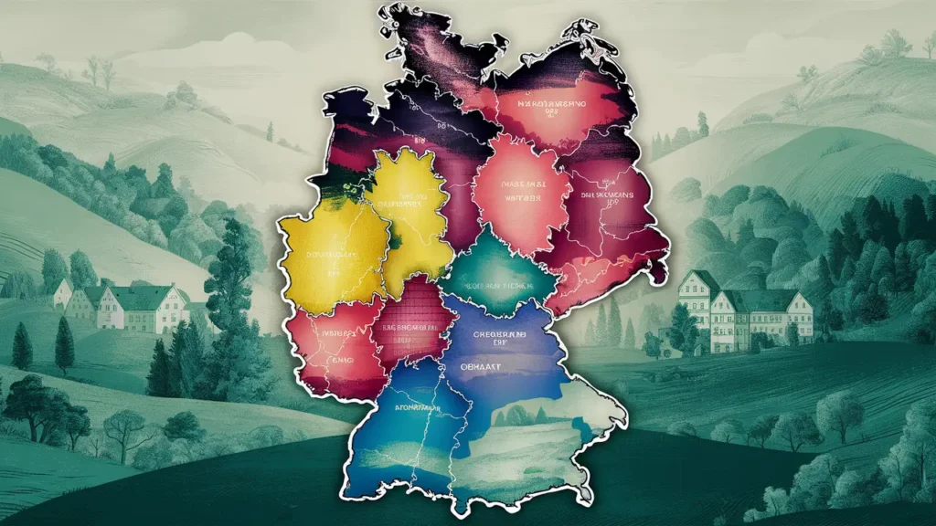 Germany Landscape map divided to 16 regions