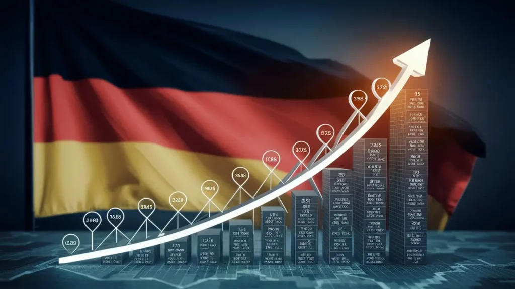 graph showing growth of Naturalizations in Germany, a German flag in the background